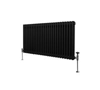 Radiateur Traditionnel à Double Colonne 600 x 1192 mm, Chauffage Moderne Horizontal en Acier au Carbone Noir Mat, Cuisine Salon Salle de Bain [Brosse, Attaches Murales & Supports INCLUS]