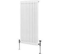 Radiateur Traditionnel à Double Colonne 1500 x 562 mm, Chauffage Moderne Vertical en Acier au Carbone Blanc Brillant, Cuisine Salon Salle de Bain [Brosse, Attaches Murales & Supports INCLUS]