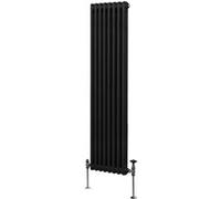 Radiateur Traditionnel à Double Colonne 1800 x 382 mm, Chauffage Moderne Vertical en Acier au Carbone Noir Mat, Cuisine Salon Salle de Bain [Brosse, Attaches Murales & Supports INCLUS]