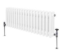 Radiateur Traditionnel à Triple Colonne 300 x 832 mm, Chauffage Moderne Horizontal en Acier au Carbone Blanc Brillant, Cuisine Salon Salle de Bain [Brosse, Attaches Murales & Supports INCLUS]