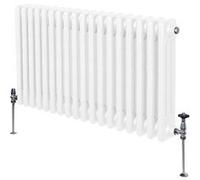 Radiateur Traditionnel à Triple Colonne 600 x 832 mm, Chauffage Moderne Horizontal en Acier au Carbone Blanc Brillant, Cuisine Salon Salle de Bain [Brosse, Attaches Murales & Supports INCLUS]