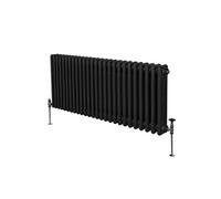 Radiateur Traditionnel à Triple Colonne 600 x 1192 mm, Chauffage Moderne Horizontal en Acier au Carbone Noir Mat, Cuisine Salon Salle de Bain [Brosse, Attaches Murales & Supports INCLUS]