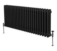 Radiateur Traditionnel à Triple Colonne 600 x 1192 mm, Chauffage Moderne Horizontal en Acier au Carbone Noir Mat, Cuisine Salon Salle de Bain [Brosse, Attaches Murales & Supports INCLUS]