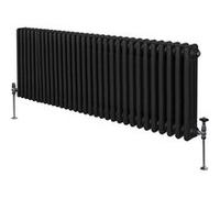 Radiateur Traditionnel à Triple Colonne 600 x 1462 mm, Chauffage Moderne Horizontal en Acier au Carbone Noir Mat, Cuisine Salon Salle de Bain [Brosse, Attaches Murales & Supports INCLUS]