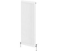 Radiateur Traditionnel à Triple Colonne 1800 x 562 mm, Chauffage Moderne Vertical en Acier au Carbone Blanc Brillant, Cuisine Salon Salle de Bain [Brosse, Attaches Murales & Supports INCLUS]