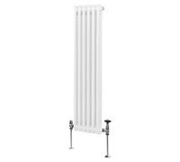 Radiateur Traditionnel à Double Colonne 1500 x 292 mm, Chauffage Moderne Vertical en Acier au Carbone Blanc Brillant, Cuisine Salon Salle de Bain [Brosse, Attaches Murales & Supports INCLUS]