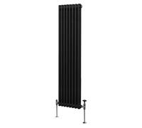 Radiateur Traditionnel à Double Colonne 1800 x 382 mm, Chauffage Moderne Vertical en Acier au Carbone Noir Mat, Cuisine Salon Salle de Bain [Brosse, Attaches Murales & Supports INCLUS]