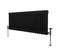 Radiateur Traditionnel à Double Colonne 300 x 1012 mm, Chauffage Moderne Horizontal en Acier au Carbone Noir Mat, Cuisine Salon Salle de Bain [Brosse, Attaches Murales & Supports INCLUS]