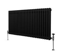 Radiateur Traditionnel à Double Colonne 600 x 1192 mm, Chauffage Moderne Horizontal en Acier au Carbone Noir Mat, Cuisine Salon Salle de Bain [Brosse, Attaches Murales & Supports INCLUS]