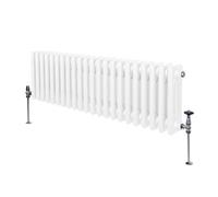 Radiateur Traditionnel à Triple Colonne 300 x 1012 mm, Chauffage Moderne Horizontal en Acier au Carbone Blanc Brillant, Cuisine Salon Salle de Bain [Brosse, Attaches Murales & Supports INCLUS]