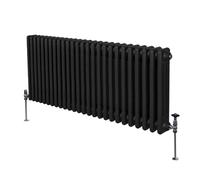 Radiateur Traditionnel à Triple Colonne 600 x 1192 mm, Chauffage Moderne Horizontal en Acier au Carbone Noir Mat, Cuisine Salon Salle de Bain [Brosse, Attaches Murales & Supports INCLUS]