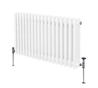 Radiateur Traditionnel à Triple Colonne 600 x 832 mm, Chauffage Moderne Horizontal en Acier au Carbone Blanc Brillant, Cuisine Salon Salle de Bain [Brosse, Attaches Murales & Supports INCLUS]