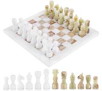 Radical Jeu d'échecs en marbre onyx blanc et vert - 30,5 cm, 1 échiquier et 32 pièces - Échiquier artisanal pour adultes