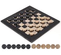 Radicaln Ensemble de damier en marbre noir et corail de 38,1 cm fait à la main pour jeu de plein air, jeu d'échecs et de damier idéal pour adultes