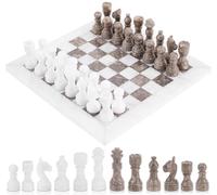Radicaln Jeu d’Échecs en Marbre 30 cm Blanc et Gris Océanique - Fait Main - pour Adultes - 1 Échiquier & 32 Pièces