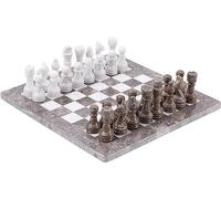 Radicaln Jeu d'échecs en marbre 30,5 cm Gris océanique et Blanc Fait à la Main pour Adultes - Jeu de société de Voyage pour 2 Joueurs - 1 échiquier et 32 pièces d'échecs