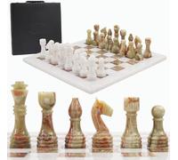 Radicaln Jeu d'échecs en marbre avec boîte de rangement 38,1 cm, onyx blanc et vert, jeu de société fait à la main, jeux d'échecs classiques pour 2 joueurs pour adultes - 1 échiquier et 32 pièces d'