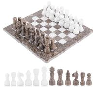 Radicaln Jeu d'échecs en marbre de 30,5 cm gris océanique et blanc fait à la main pour adultes - Jeu de société de voyage pour jeux à 2 joueurs - 1 échiquier et 32 pièces d'échecs - Jeu d'échecs