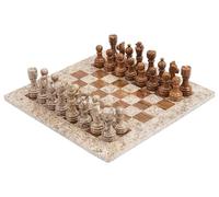 Radicaln Jeu d'échecs Marble 15 Pouces, Corail fossilisé et Marron foncé, Fait Main - Jeu d'échecs pour Adultes - Jeu de Voyage pour 2 Joueurs - 1 échiquier et 32 pièces