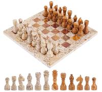Radicaln Jeu d'échecs en marbre 30,5 cm Rouge et corail Jeux de société faits à la main pour adultes - 1 jeu d'échecs et 32 pièces d'échecs - Jeux à 2 joueurs pour adultes - Ensembles de jeux d'échecs