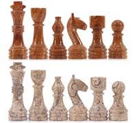 Radicaln Lot de 32 figurines d'échecs en marbre rouge et corail 8,9 cm faites à la main - Convient pour jeu d'échecs de 40,6 à 50,8 cm - Jeux de société