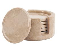 Radicaln Lot de 6 sousverres rond en marbre avec support,modèle Verona 3.5" | Base en feutre, pierre naturelle polie, veinage coupé à la main, dessous de verre pour table basse, bureau, bar, chariot