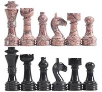 "Radicaln Pièces d'échecs en marbre rouge et corail, figurines du roi de 8,9 cm, 32 figurines d'échecs faites à la main (Black & Marinara)