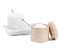 Radicaln Verona Lot de 2 pots à sel en marbre avec couvercle 7,6 cm Blanc et Verona faits à la main