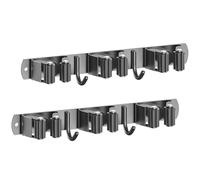 Radikor Accroche Balai Mural, Porte Balais Mural avec 3 Supports et 2 Crochets, Support Balais Mural sans Percage, Range Attache Balai Mural avec Vis, Porte Outils de Jardin Mural, Noir (Pack de 2)