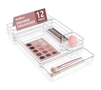 Radikor Lot de 12 Organisateurs de Tiroir, Rangement Tiroir en Plastique Transparent, Bacs de rangement avec 4 Tailles pour salle de bain, coiffeuse, Cuisine et Bureau