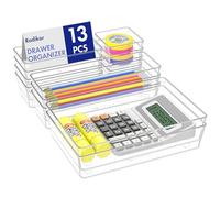 Radikor Lot de 13 Organisateurs de Tiroir, Rangement Tiroir en Plastique Transparent, Bacs de rangement avec 4 Tailles pour salle de bain, coiffeuse, Cuisine, Bureau, Papeterie, per Cosmétiques,Bijoux