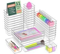 Radikor Lot de 31 Organisateurs de Tiroir, Rangement Tiroir en Plastique Transparent, Bacs de rangement avec 4 Tailles pour salle de bain, coiffeuse, Cuisine, Bureau, Papeterie, per Cosmétiques,Bijoux