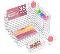 Radikor Lot de 36 Organisateurs de Tiroir, Rangement Tiroir en Plastique Transparent, Bacs de rangement avec 4 Tailles pour salle de bain, coiffeuse, Cuisine, Bureau, Papeterie, per Cosmétiques,Bijoux