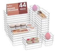Radikor Lot de 44 Organisateurs de Tiroir, Rangement Tiroir en Plastique Transparent, Bacs de rangement avec 4 Tailles pour salle de bain, coiffeuse, Cuisine, Bureau, Papeterie, per Cosmétiques,Bijoux