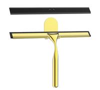 Radikor Raclette Douche en Acier INOX, 25.5cm Raclette de Douche avec Crochet, Raclette Vitre Douche, Remplaçable Silicone Raclette Salle de Bain Douche pour Vitre, Miroir, Carrelage, Cuisine - Or