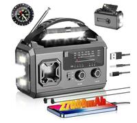 Radio à manivelle 27000mAh, Radio FM/AM d'urgence avec Bluetooth, Radio solaire portable avec chargeur de téléphone, Radio d'urgence avec alarme SOS/lampe de poche/boussole pour camping, plein air