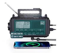 Radio à Manivelle Dab+/Dab/FM avec Batterie Rechargeable 5000mAh, Urgence avec Lampe de Poche, Camping Portable avec Fonction de Charge USB, Dynamo SOS Alarme, pour la Randonnée