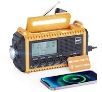 Radio à Manivelle Dab/FM avec Batterie 5000 mAh, Solaire Portable avec Lampe de Poche LED et Liseuse, Chantier Dab+ IPX4, Alarme SOS d'urgence, Adaptée pour Randonnée (Dab Jaune)
