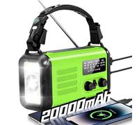 Radio à manivelle d'urgence, 20 000 mAh/74 000 mWh, radio météo solaire à manivelle avec NOAA/AM/FM, radio alimentée par batterie avec chargeur de téléphone portable, lampe de poche et SOS pour