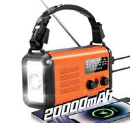 Radio à manivelle d'urgence, 20 000 mAh/74 000 mWh, radio météo solaire à manivelle avec NOAA/AM/FM, radio alimentée par batterie avec chargeur de téléphone portable, lampe de lecture, lampe de poche