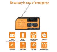 Radio à manivelle d'urgence pour camping en plein air,lampe de poche météo solaire,AM,FM,NOAA,4 voies,multifonctionnel,62,10000mAh - Type Orange 5000mAh