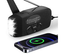 Radio à manivelle, radio d'urgence, avec manivelle et solaire, AM/FM/WB NOAA - Radio d'urgence - Dynamo - Avec batterie externe de 2000 mAh - Lampe de poche LED - Fonction de charge de téléphone