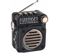 Radio à manivelle + radio FM Bluetooth d'urgence avec batterie solaire, réveil, fonction panne de courant, portable multifonction, noir