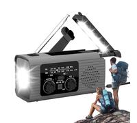 Radio à manivelle, solaire et USB - AM/FM/NOAA | Grise, Résistante aux chocs, Étanche, Alarmes météo automatiques, Lumière LED, SOS