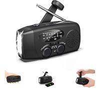 Radio a Pile Survie - Radio Solaire - Kit de Survie Complet - Dynamo Manivelle Portable Rechargeable 2000mAh, AM/FM, Lampe Torche, Fonction SOS, Powerbank - Idéale Camping, Randonnée (Noir)