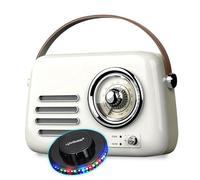 Radio Bluetooth FM Vintage RETRO35 Portable Blanche Batterie Rechargeable Look Rétro, Entrée AUX-in : 3,5 mm, Jeu de lumière LED
