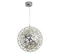 Radio Boule LED lumière pendante, lampe de plafond lustre rond rétro, 6500K salle à manger cuisine île lampe Pendentif en acier inoxydable Chambre Cafe Bar,Argent,30cm