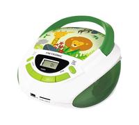 MOOOV 477144 Lecteur CD Enfant Jungle MP3 et Port USB - AUX-in - Prise Casque - Poste Portable avec Poignée de Transport - Alimentation Secteur ou Piles - Vert et Blanc