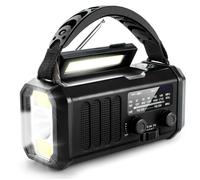 Radio d’urgence portable noire 10000mAh AM FM WB avec lampe LED solaire manivelle USB pour camping et secours