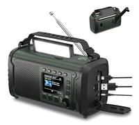 Radio Dab+/FM 27000mAh avec manivelle et Panneau Solaire, Radio d’Urgence | Powerbank, Bluetooth 5.3, SOS, lampe LED et boussole pour la maison, le camping et les activités de plein air (Vert armée)